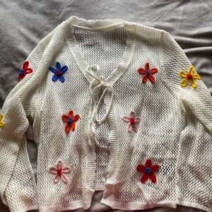 Tie front Cream floral cardigan XL bloomchic